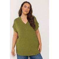 Yours Curve Wide V-Neck T-Shirt - Green