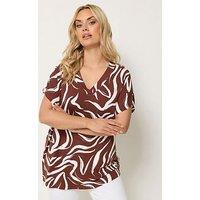 Yours Curve Wide V-Neck T-Shirt - Brown