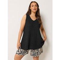 Yours Curve Textured V-Neck Swing Vest - Black