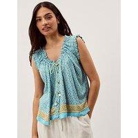 Monsoon Millie Print Frill Top - Blue