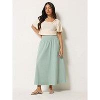 Pixiegirl Petite Poplin Shirred Midi Skirt - Green