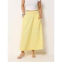 Pixiegirl Petite Poplin Shirred Midi Skirt - Yellow