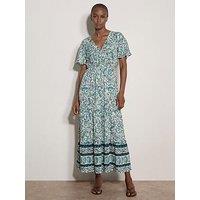 Apricot Paisley Border Button Front Maxi Dress - White