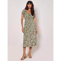 Apricot Milkmaid Midi Dress - Green