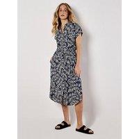 Apricot Flowing Leaves Belted Shirt Drs - Blue