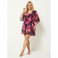 Yours Curve Flower Detail Kaftan Beach Cover-Up - Black