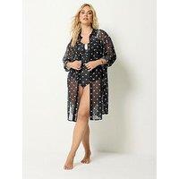 Yours Curve Polkadot Print Longline Mesh Shirt - Black