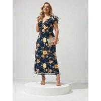 Yours Curve Floral Print Dress - Blue