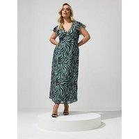 Yours Curve Zebra Print Dress - Brown/Green