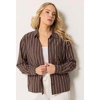 Long Tall Sally Pinstripe Linen Shirt - Brown