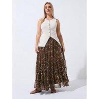 Yours Curve Leopard Print Chiffon Skirt - Brown