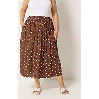 Yours Curve Polka Dot Skirt - Brown