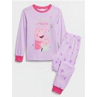 The Very Collection Girls Peppa Pig Glitter Star Print Pyjamas - Purple