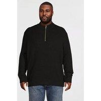 Jack & Jones Plus Panel Knitted 1/2 Zip Jumper - Black