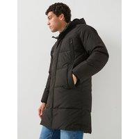 Jack & Jones Mens Becks Longline Hooded Puffer Jacket - Black