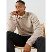 Jack & Jones Soho Ollie Split Neck Knitted Jumper - Beige