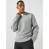 Jack & Jones Soho Ollie Split Neck Knitted Jumper - Light Grey Melange
