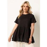 Yours Curve Tiered Anglaise Peplum Top - Brown