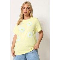 Yours Curve Applique Daisy Print T-Shirt - Yellow