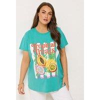 Yours Curve Bead Detail Placement Core T-Shirt - Teal Blue