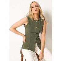 Long Tall Sally Button Textured Waistcoat - Green