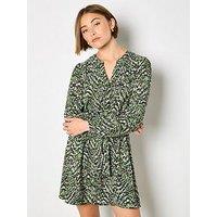 Apricot Grandad Collar Mini Pull Through Waist Dress - Green