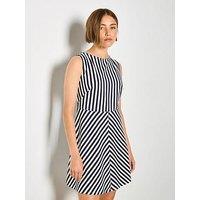 Apricot Striped Fit & Flare Dress - Blue