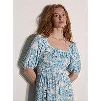 Apricot Tonal Paisley Milkmaid Dress - Cream
