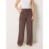 Long Tall Sally Stripe Linen Wide Leg Trousers 36" - Brown