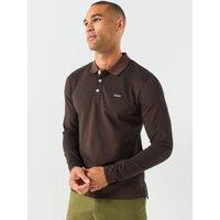 Jack & Jones Mens Long Sleeve Cotton Blend Polo Shirt - Hot Fudge