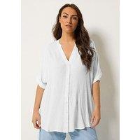 Yours Curve Printed Crinkle Notchneck Top - Cream