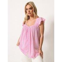 Yours Curve Linen Cap Sleeve Top - Pink