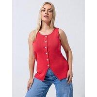 Yours Curve Knit Peplum Waistcoat - Red