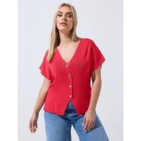 Yours Curve Double Button Knit Top - Red