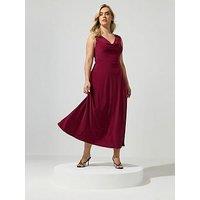 Yours Curve Ity Cowl Lace Up Maxi Dress - Red
