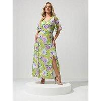 Yours London Curve Floral Wrap Dress - Green