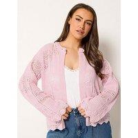Yours Curve Crochet Cardigan - Pink