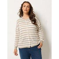 Yours Curve Stripe Print Crew Cardigan - Cream