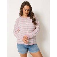 Yours Curve Stripe Print Crew Cardigan - Pink