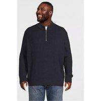 Jack & Jones Plus Panel Knitted 1/2 Zip Jumper - Navy