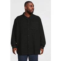 Jack & Jones Men'S Plus Waffle Long Sleeve Overshirt With Chest Pocket - Black