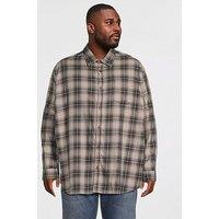 Jack & Jones Men'S Plus Flannel Check Long Sleeve Shirt - Black/Grey