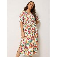 Yours Curve Shirred Puff Sleeve Dress - Orange