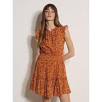 Apricot Ruffle Tiered Ditsy Mini Dress - Yellow