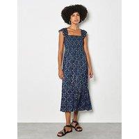 Apricot Ruffle Strap Tiered Midi Dress - Blue