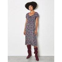 Apricot Ditsy Floral Midi Milkmaid Dress - Purple