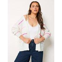 Yours Curve Stripe Print Cardigan - White
