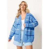 Yours Curve Stripe Print Cardigan - Blue