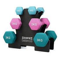 Core Balance Hex Dumbbell Set With Rack - 1Kg/3Kg/5Kg, 18Kg Total
