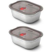 Black+Blum Set Of 2 Black + Blum Steel Food Box Medium 900Ml- Grey & Red
